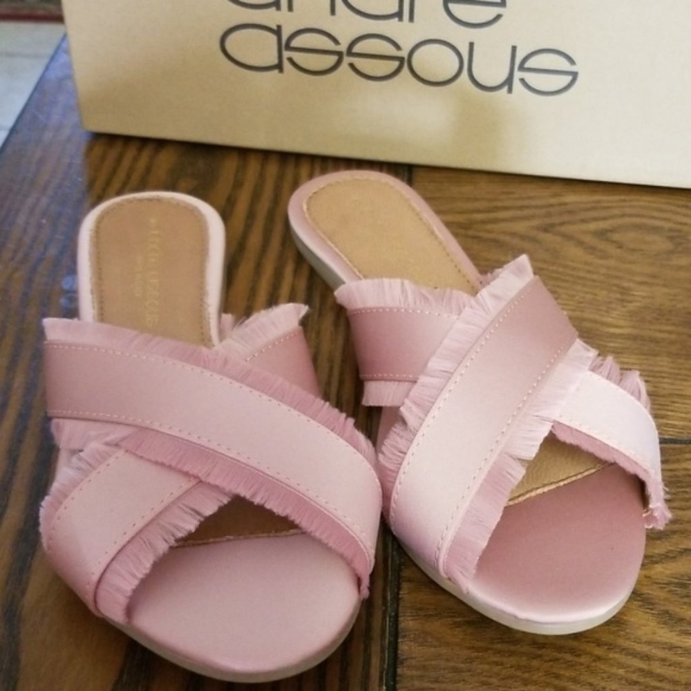 Andre Assous Satin Sandals Women's Slide Sandal Blush Wedding Prom Dressy Shoes